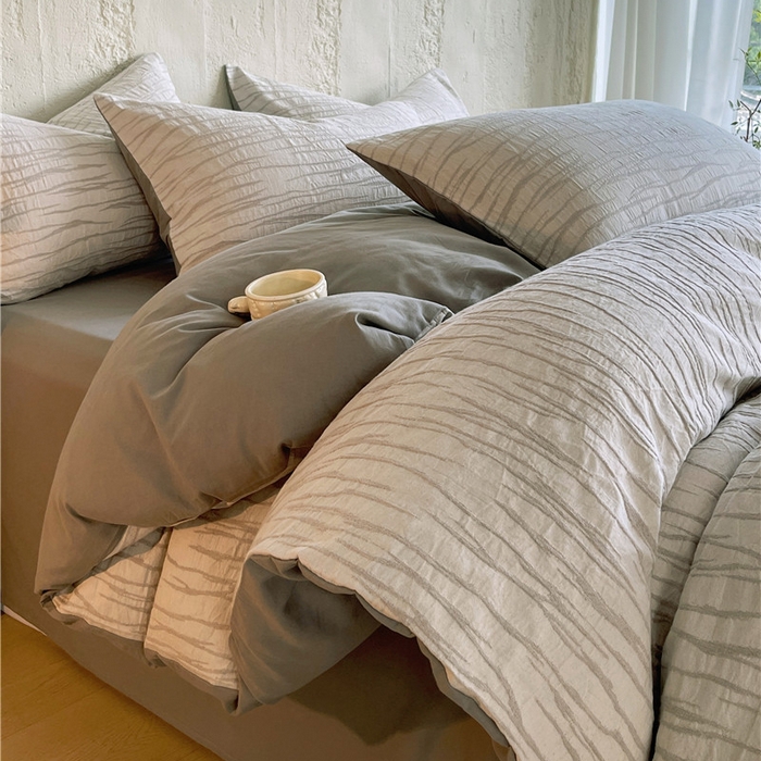 91家纺网 家纺一手货源 找家纺 琪格格纺织 2025新款复古简约棉麻轻奢大提花全棉加厚磨毛四件套 纳斯-灰