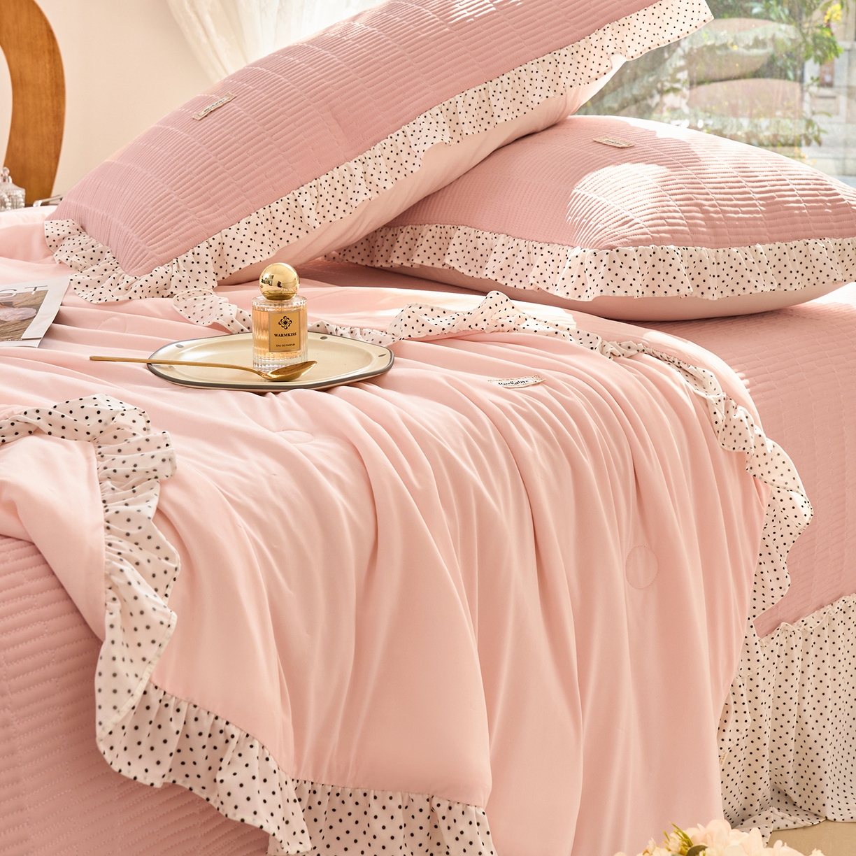 91家纺网 家纺一手货源 找家纺 优希家纺 2025新款芬妮夏被四件套 粉色