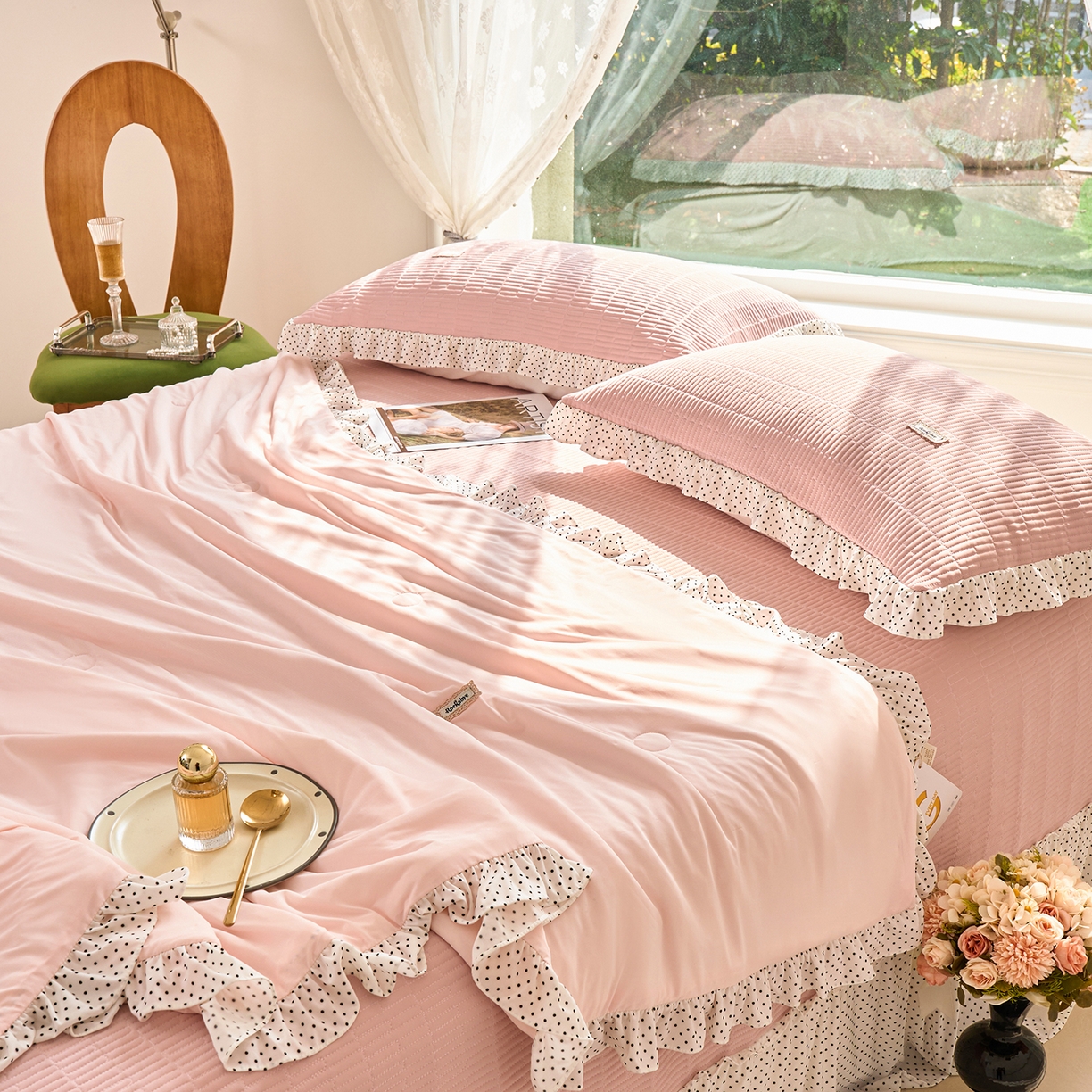 91家纺网 家纺一手货源 找家纺 优希家纺 2025新款芬妮夏被四件套 粉色