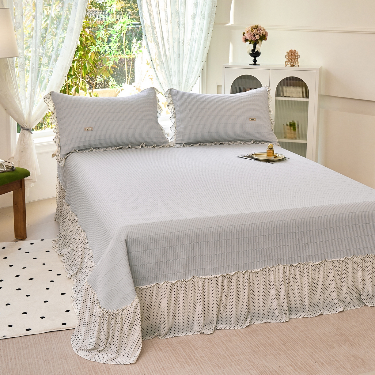 91家纺网 家纺一手货源 找家纺 优希家纺 2025新款芬妮夏被四件套 灰色