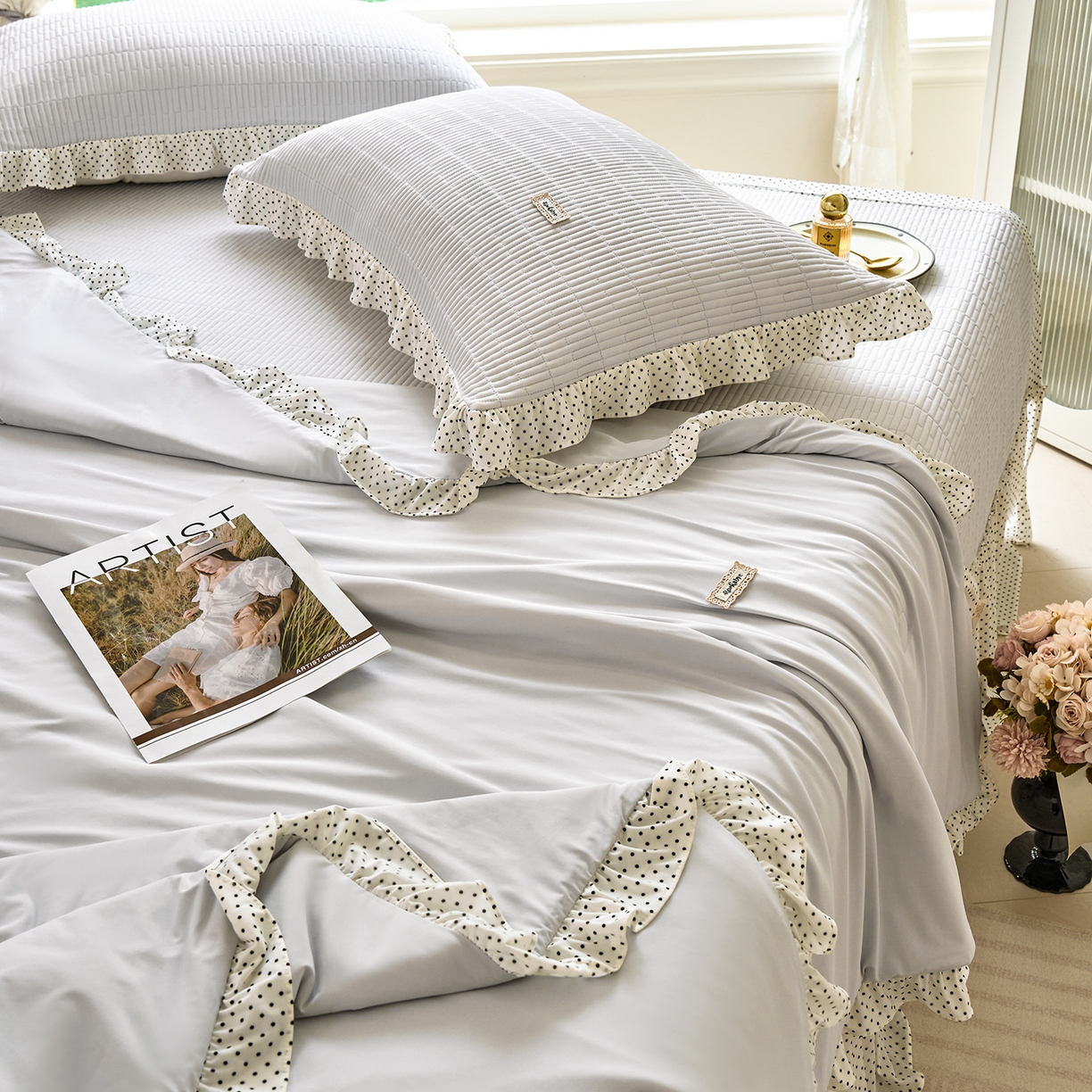 91家纺网 家纺一手货源 找家纺 优希家纺 2025新款芬妮夏被四件套 灰色