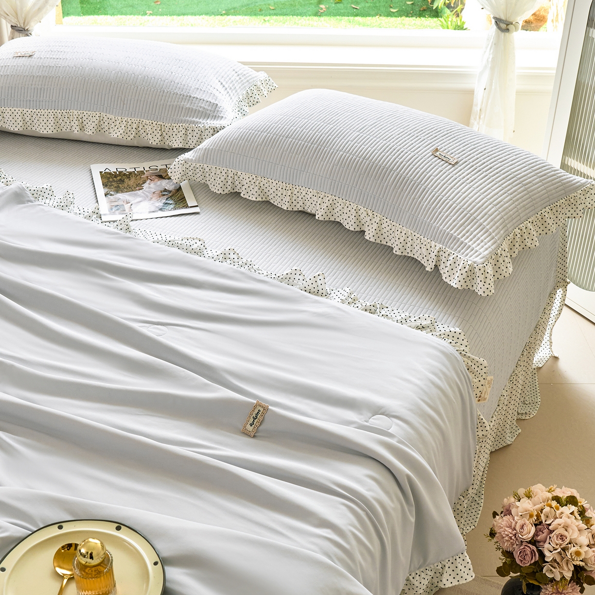 91家纺网 家纺一手货源 找家纺 优希家纺 2025新款芬妮夏被四件套 灰色