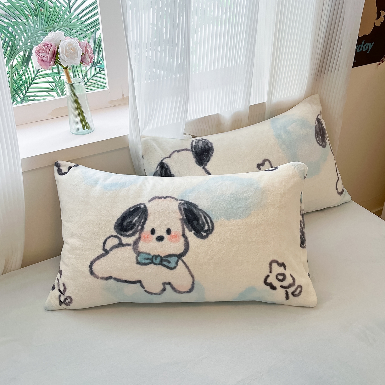 91家纺网 家纺一手货源 找家纺 慕澄家纺 2025新款小清新牛奶绒印花四件套 趣味狗