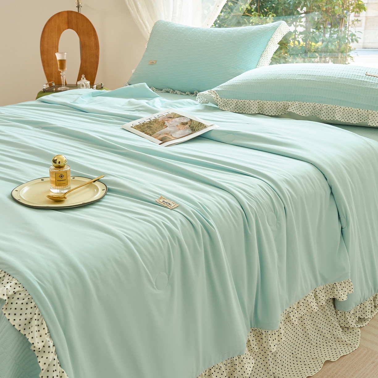 91家纺网 家纺一手货源 找家纺 优希家纺 2025新款芬妮夏被四件套 蓝色