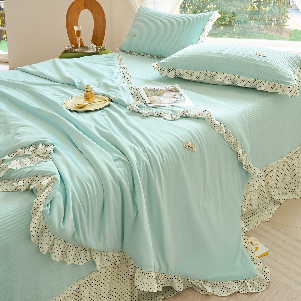 91家纺网 家纺一手货源 找家纺 优希家纺 2025新款芬妮夏被四件套 蓝色