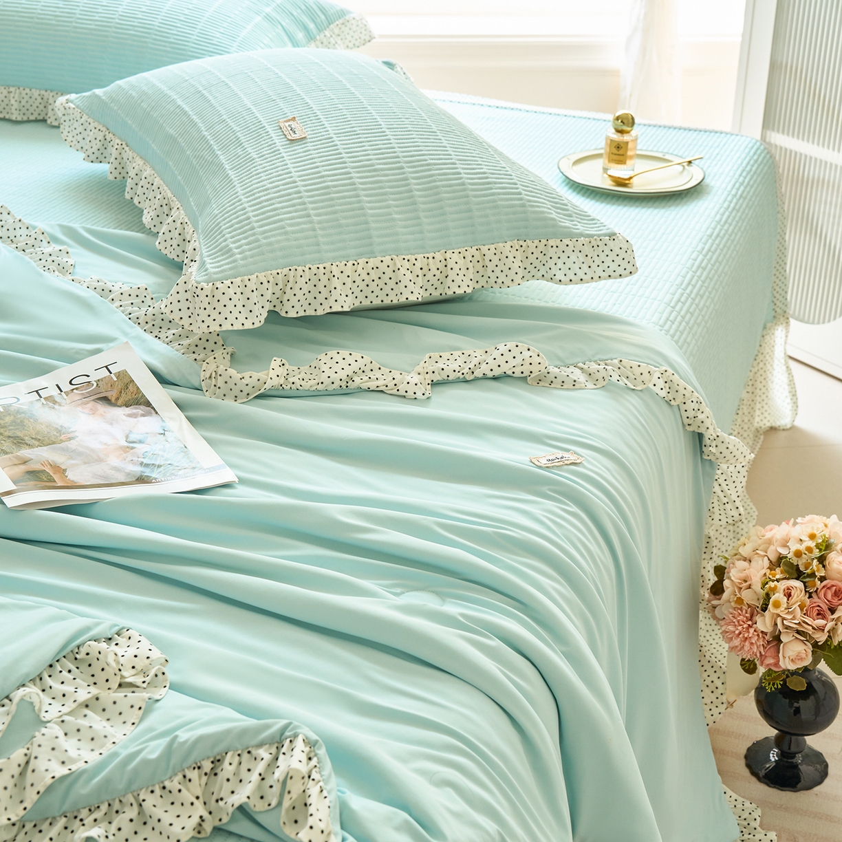 91家纺网 家纺一手货源 找家纺 优希家纺 2025新款芬妮夏被四件套 蓝色