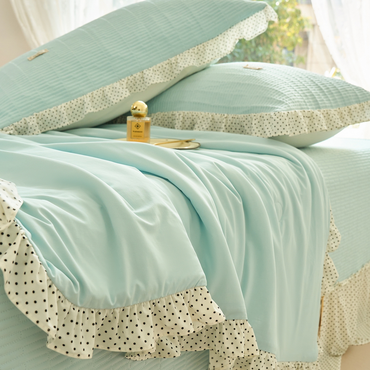 91家纺网 家纺一手货源 找家纺 优希家纺 2025新款芬妮夏被四件套 蓝色