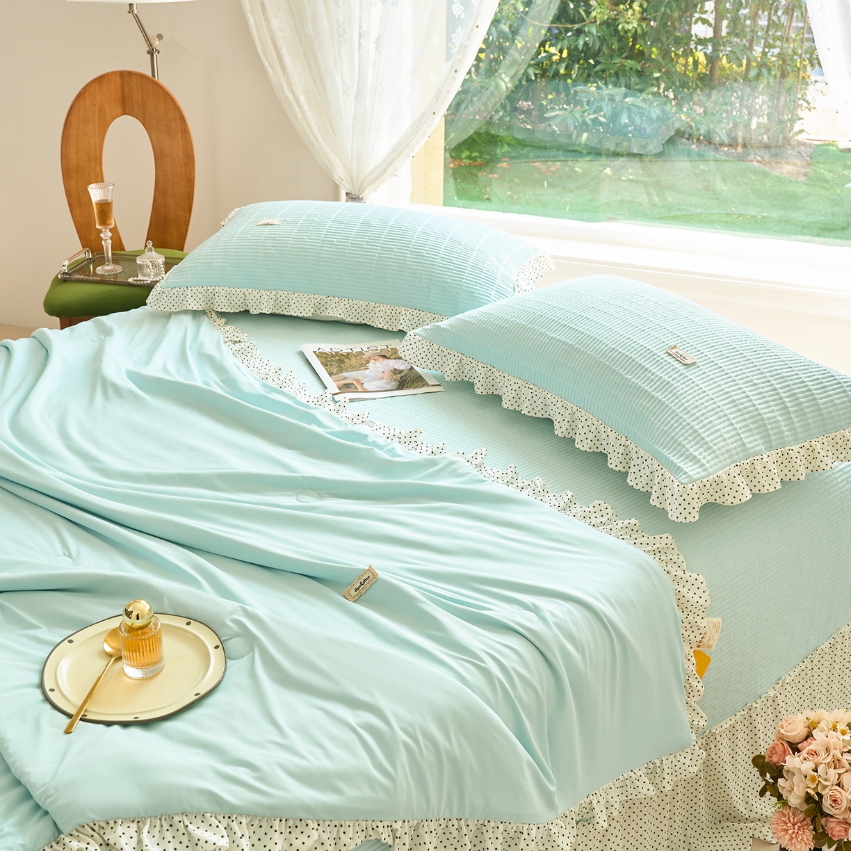 91家纺网 家纺一手货源 找家纺 优希家纺 2025新款芬妮夏被四件套 蓝色