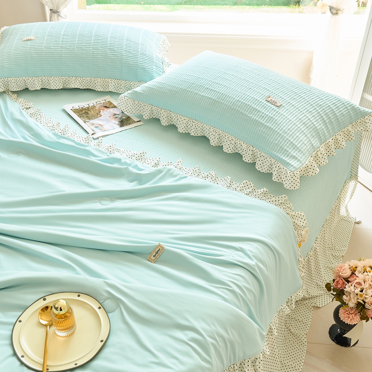 91家纺网 家纺一手货源 找家纺 优希家纺 2025新款芬妮夏被四件套 蓝色