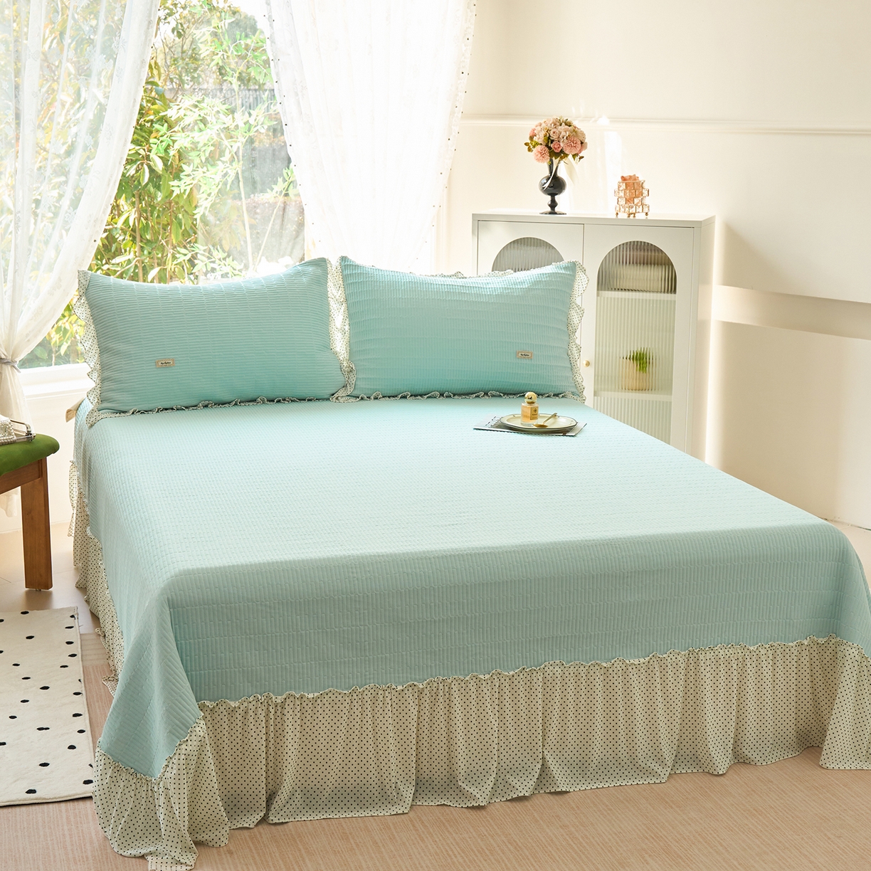 91家纺网 家纺一手货源 找家纺 优希家纺 2025新款芬妮夏被四件套 蓝色