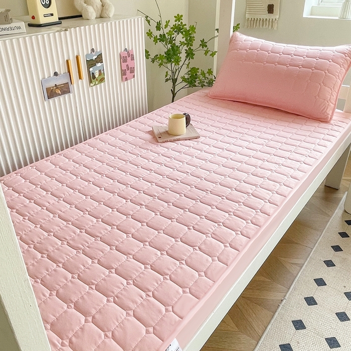 小禹仔家纺 2025新款亲肤面包格夹棉床笠-学生图 面包格-粉