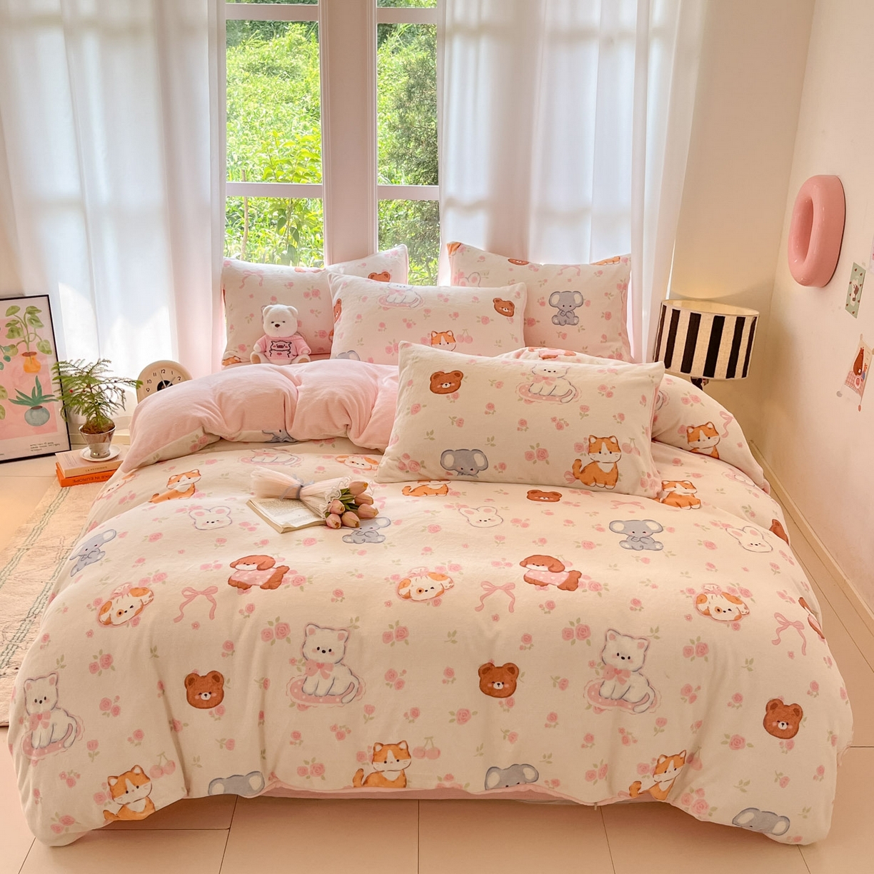 91家纺网 家纺一手货源 找家纺 慕澄家纺 2025新款小清新牛奶绒印花四件套 碎花小汪