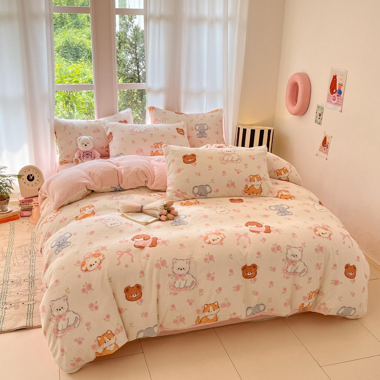 91家纺网 家纺一手货源 找家纺 慕澄家纺 2025新款小清新牛奶绒印花四件套 碎花小汪