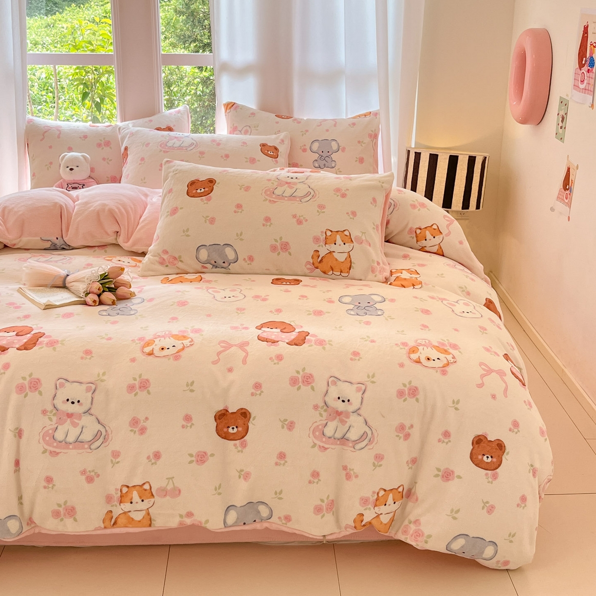 91家纺网 家纺一手货源 找家纺 慕澄家纺 2025新款小清新牛奶绒印花四件套 碎花小汪