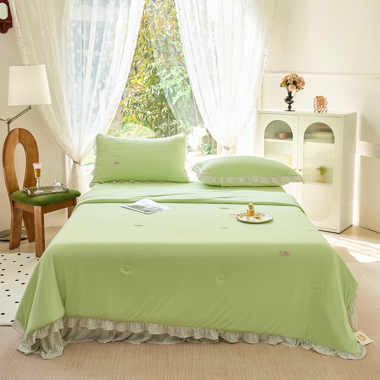 优希家纺 2025新款芬妮夏被四件套 绿色