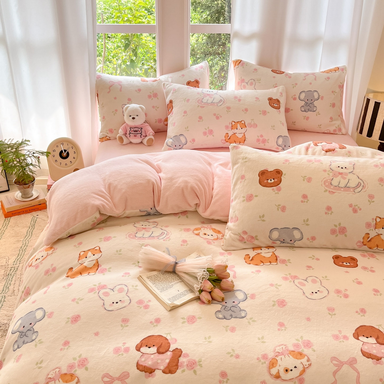 91家纺网 家纺一手货源 找家纺 慕澄家纺 2025新款小清新牛奶绒印花四件套 碎花小汪