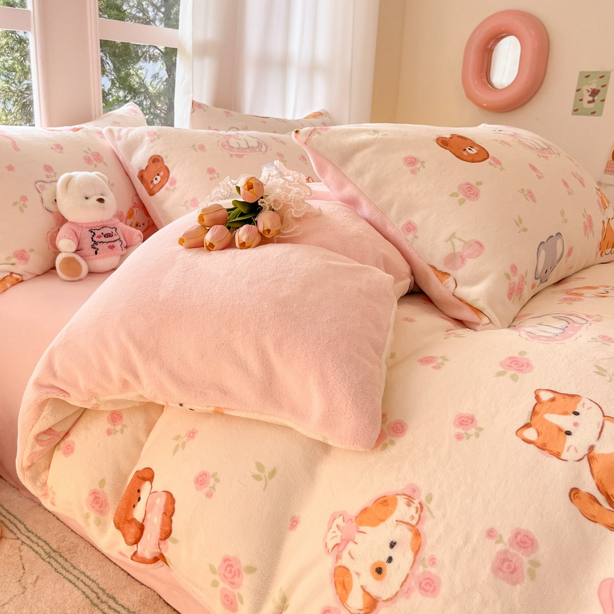 91家纺网 家纺一手货源 找家纺 慕澄家纺 2025新款小清新牛奶绒印花四件套 碎花小汪