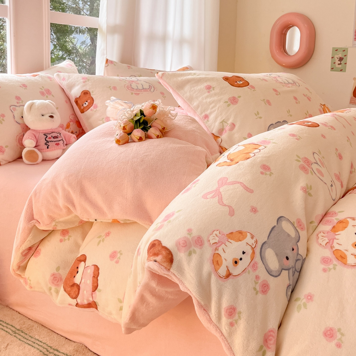 慕澄家纺 2025新款小清新牛奶绒印花四件套 碎花小汪