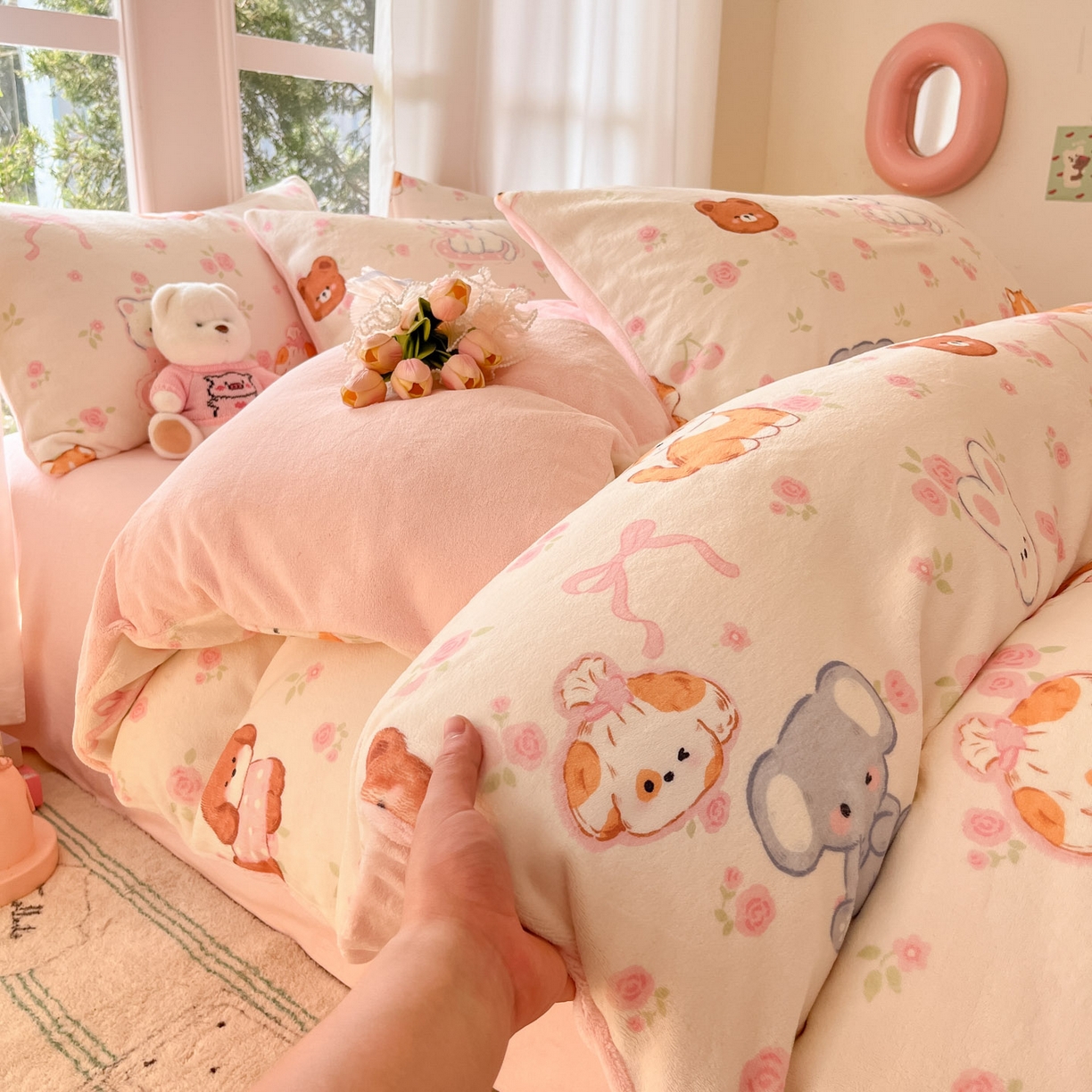 91家纺网 家纺一手货源 找家纺 慕澄家纺 2025新款小清新牛奶绒印花四件套 碎花小汪