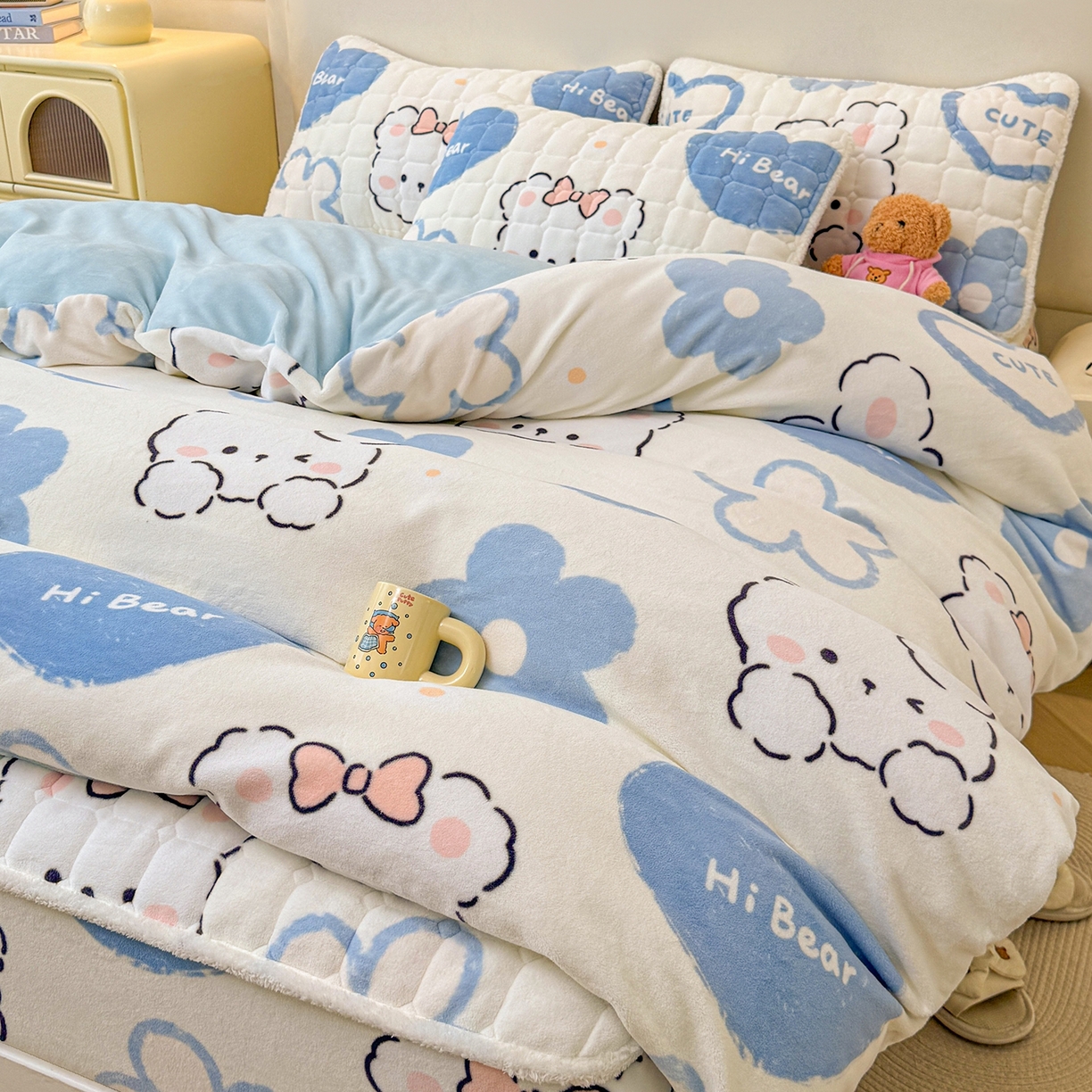 91家纺网 家纺一手货源 找家纺 （总）LIFE.丽芙 2025秋冬新款A类牛奶绒加厚夹棉床笠+被套组合四件套