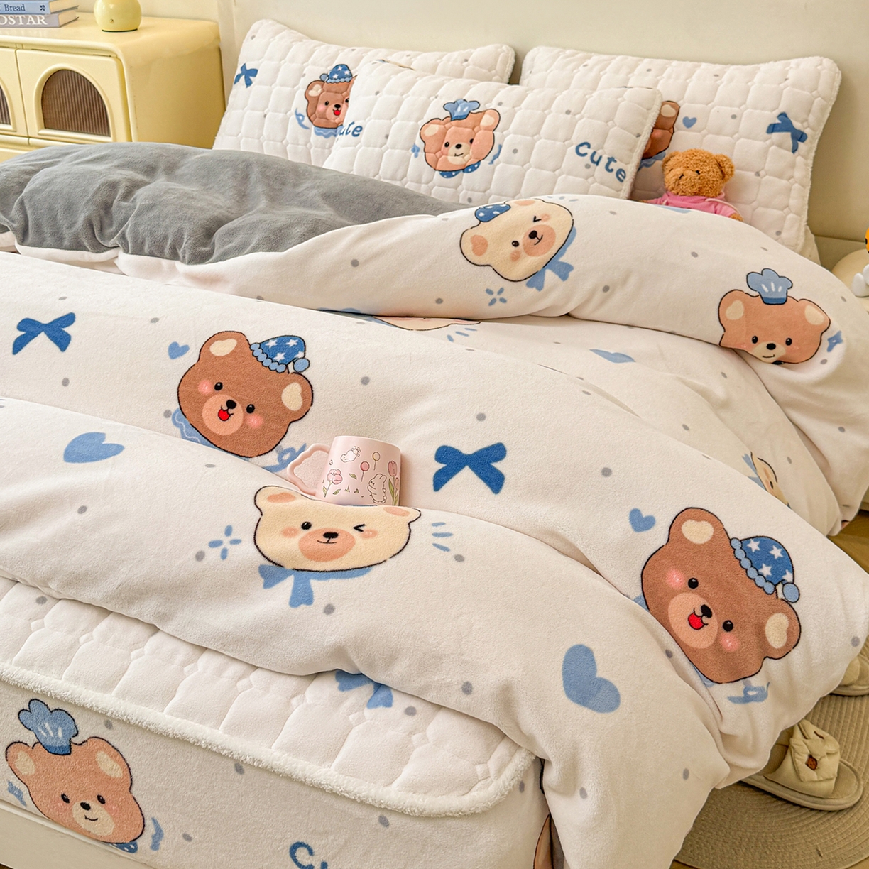 91家纺网 家纺一手货源 找家纺 （总）LIFE.丽芙 2025秋冬新款A类牛奶绒加厚夹棉床笠+被套组合四件套