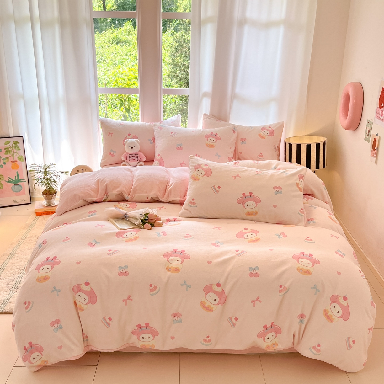 91家纺网 家纺一手货源 找家纺 慕澄家纺 2025新款小清新牛奶绒印花四件套 甜品美乐蒂