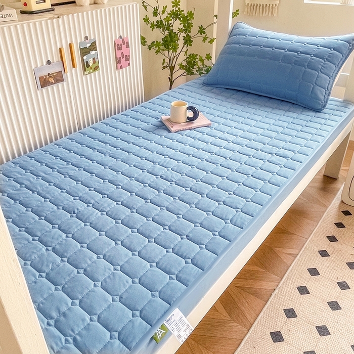 小禹仔家纺 2025新款亲肤面包格夹棉床笠-学生图 面包格-兰