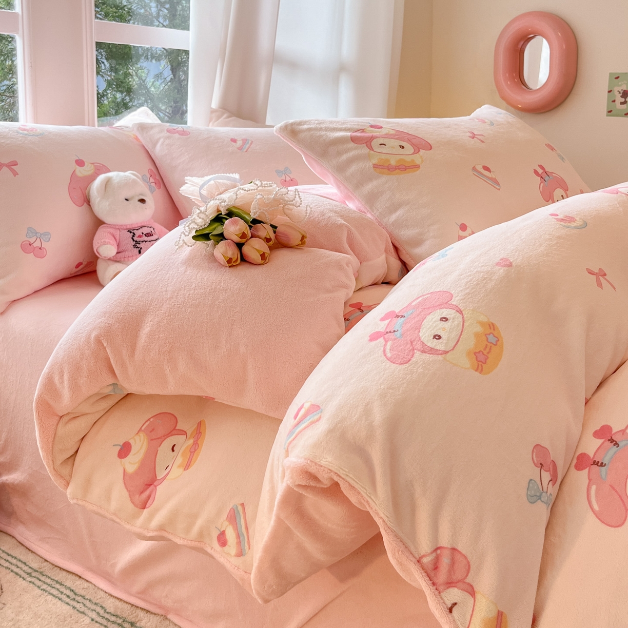 慕澄家纺 2025新款小清新牛奶绒印花四件套 甜品美乐蒂