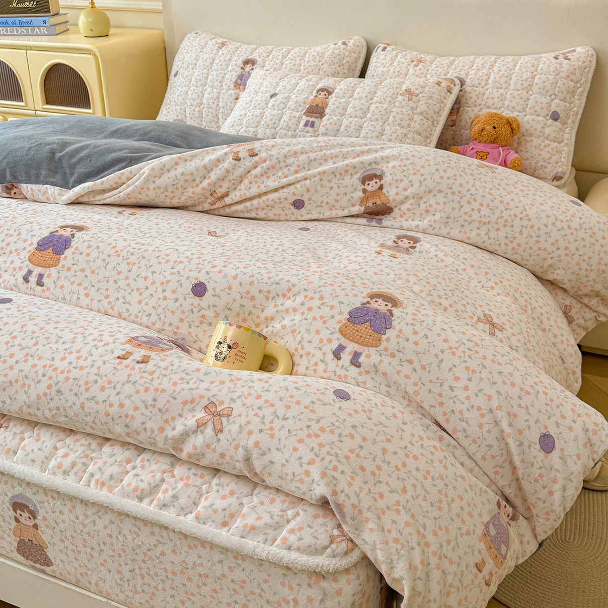 91家纺网 家纺一手货源 找家纺 （总）LIFE.丽芙 2025秋冬新款A类牛奶绒加厚夹棉床笠+被套组合四件套