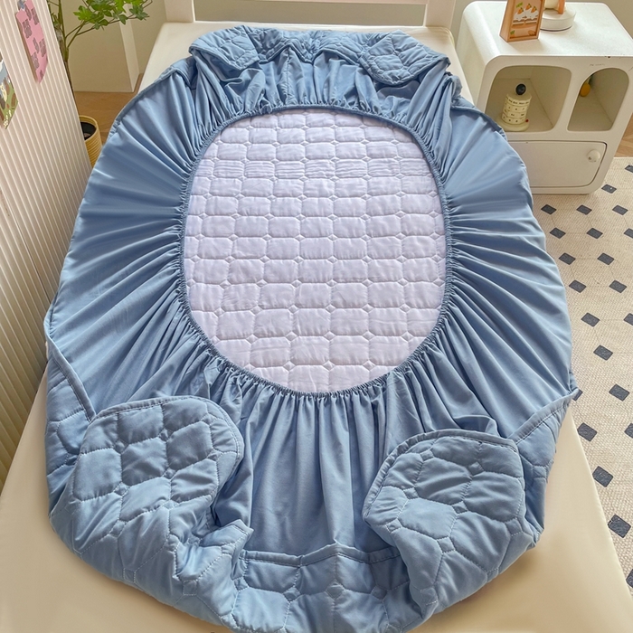 91家纺网 家纺一手货源 找家纺 小禹仔家纺 2025新款亲肤面包格夹棉床笠-学生图 面包格-兰