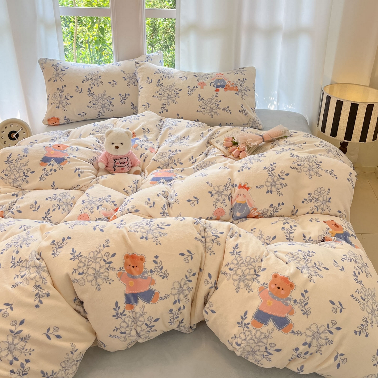 91家纺网 家纺一手货源 找家纺 慕澄家纺 2025新款小清新牛奶绒印花四件套 小美好