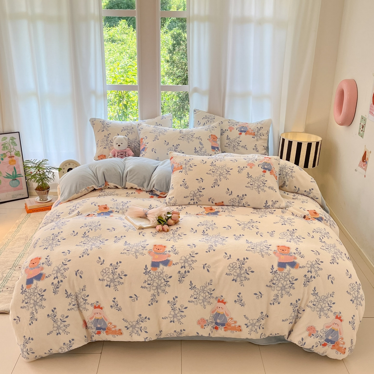 91家纺网 家纺一手货源 找家纺 慕澄家纺 2025新款小清新牛奶绒印花四件套 小美好