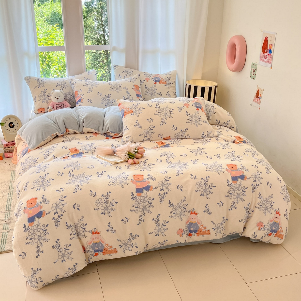 91家纺网 家纺一手货源 找家纺 慕澄家纺 2025新款小清新牛奶绒印花四件套 小美好