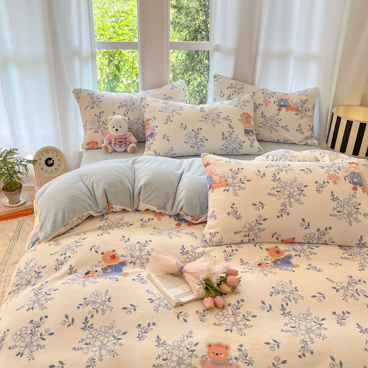 91家纺网 家纺一手货源 找家纺 慕澄家纺 2025新款小清新牛奶绒印花四件套 小美好