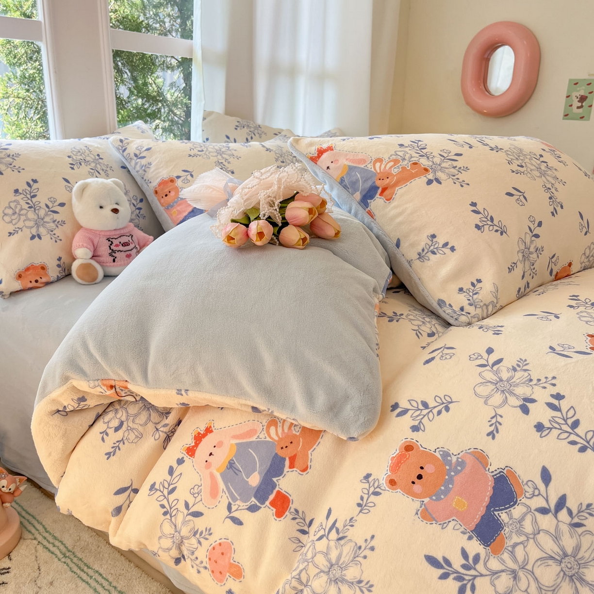 91家纺网 家纺一手货源 找家纺 慕澄家纺 2025新款小清新牛奶绒印花四件套 小美好