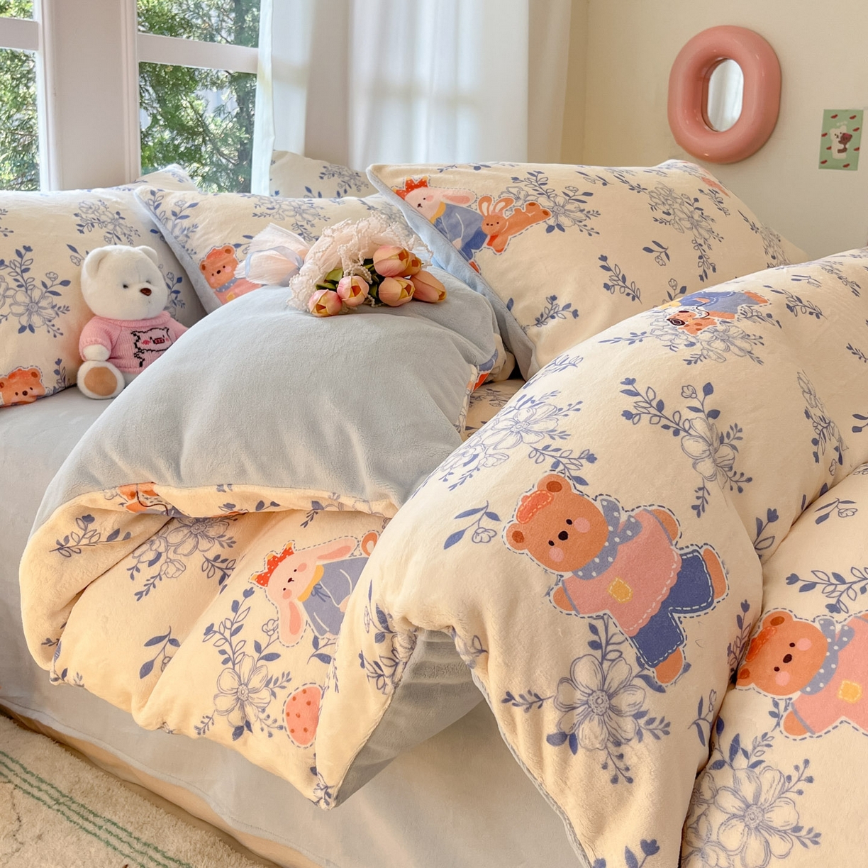 慕澄家纺 2025新款小清新牛奶绒印花四件套 小美好