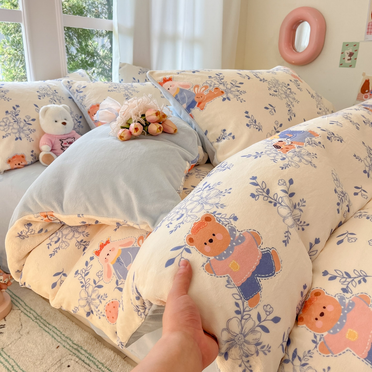 91家纺网 家纺一手货源 找家纺 慕澄家纺 2025新款小清新牛奶绒印花四件套 小美好