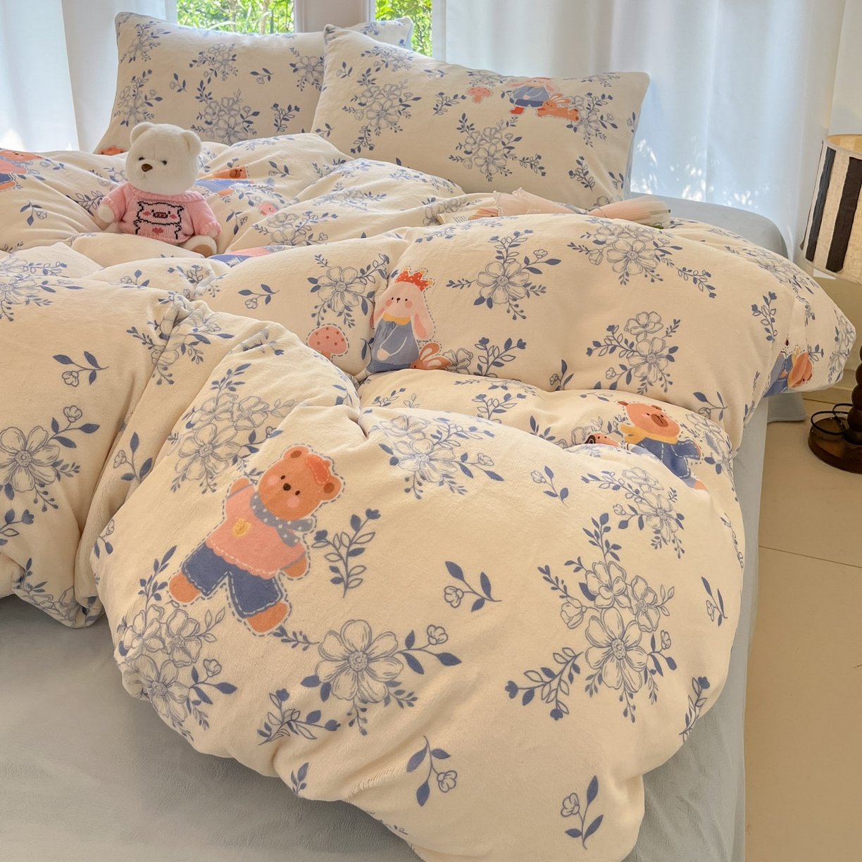 91家纺网 家纺一手货源 找家纺 慕澄家纺 2025新款小清新牛奶绒印花四件套 小美好