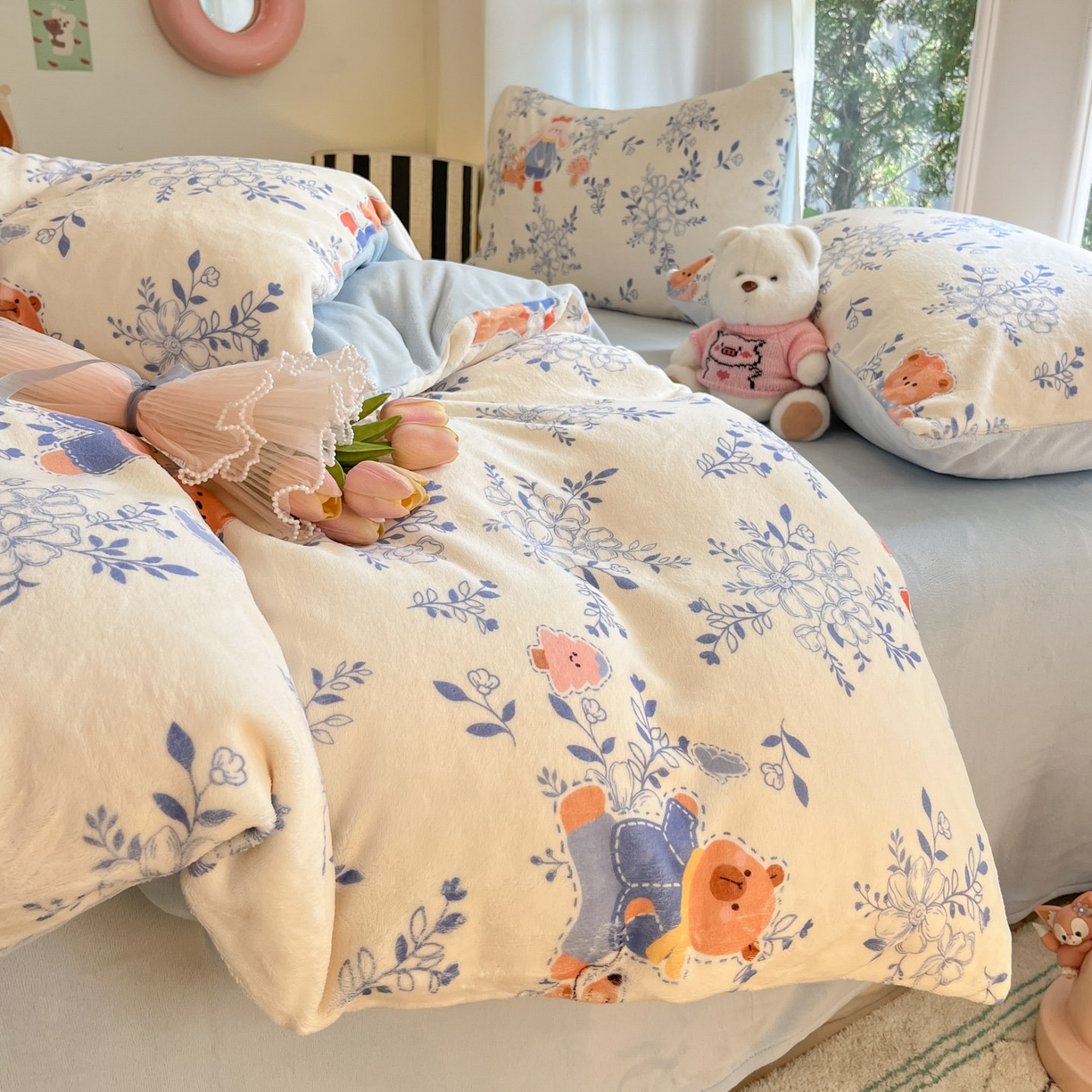 91家纺网 家纺一手货源 找家纺 慕澄家纺 2025新款小清新牛奶绒印花四件套 小美好