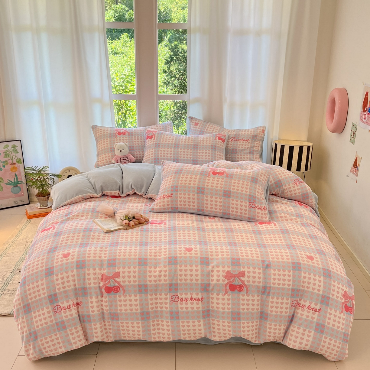 91家纺网 家纺一手货源 找家纺 慕澄家纺 2025新款小清新牛奶绒印花四件套 心心相印