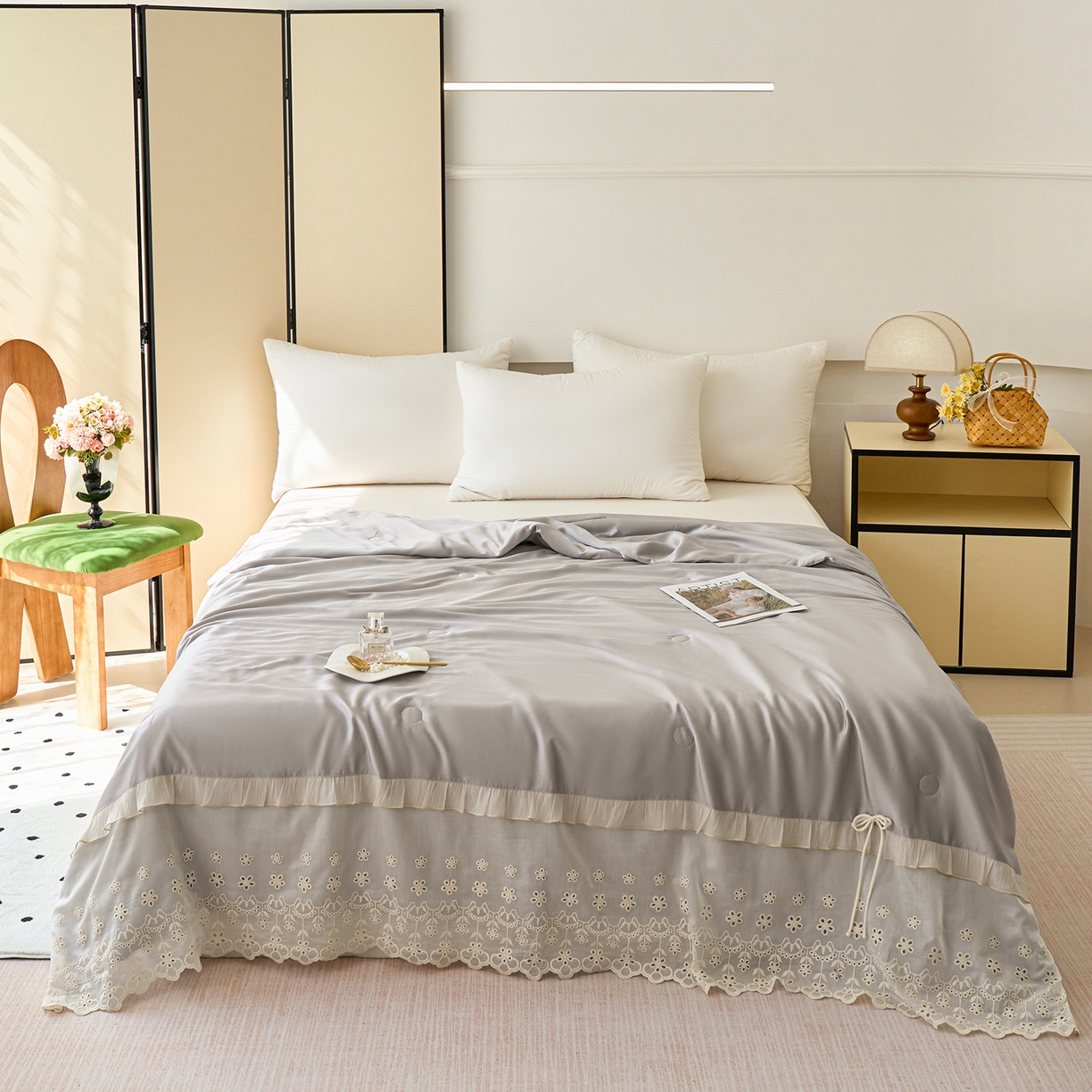 优希家纺 2025新款安雅夏被床盖四件套 灰色