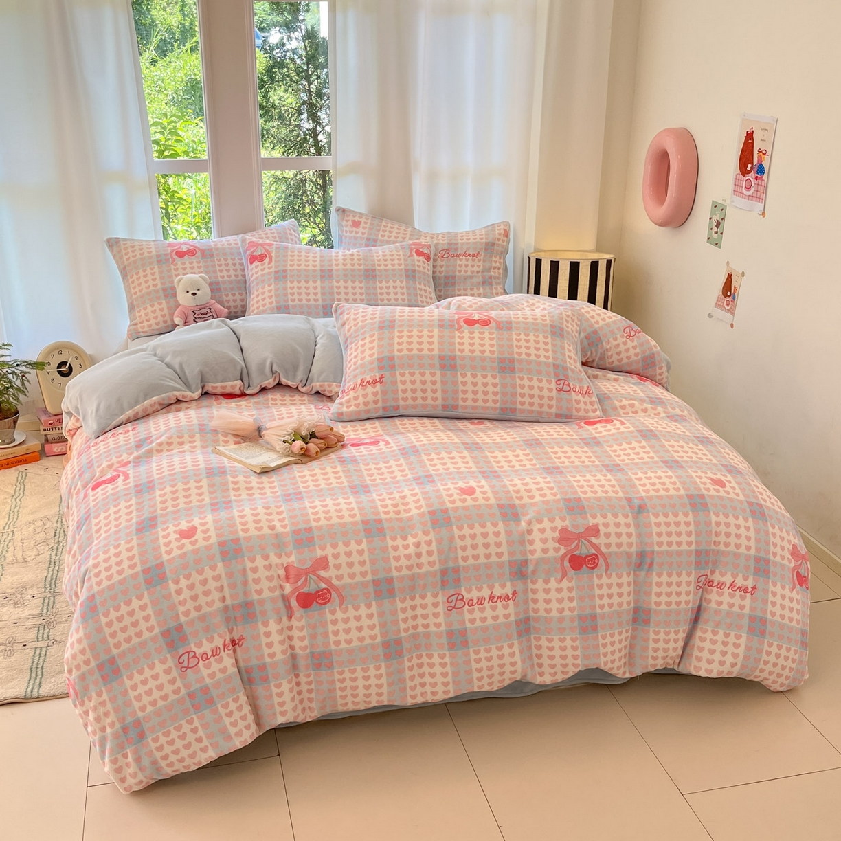 91家纺网 家纺一手货源 找家纺 慕澄家纺 2025新款小清新牛奶绒印花四件套 心心相印