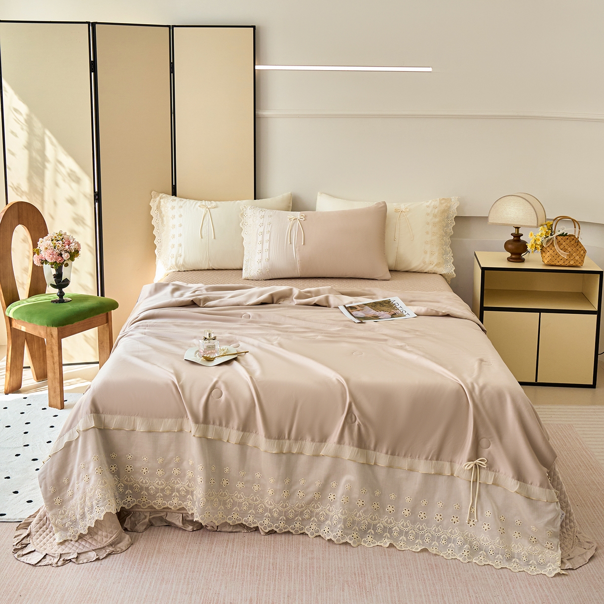 优希家纺 2025新款安雅夏被床盖四件套 卡其