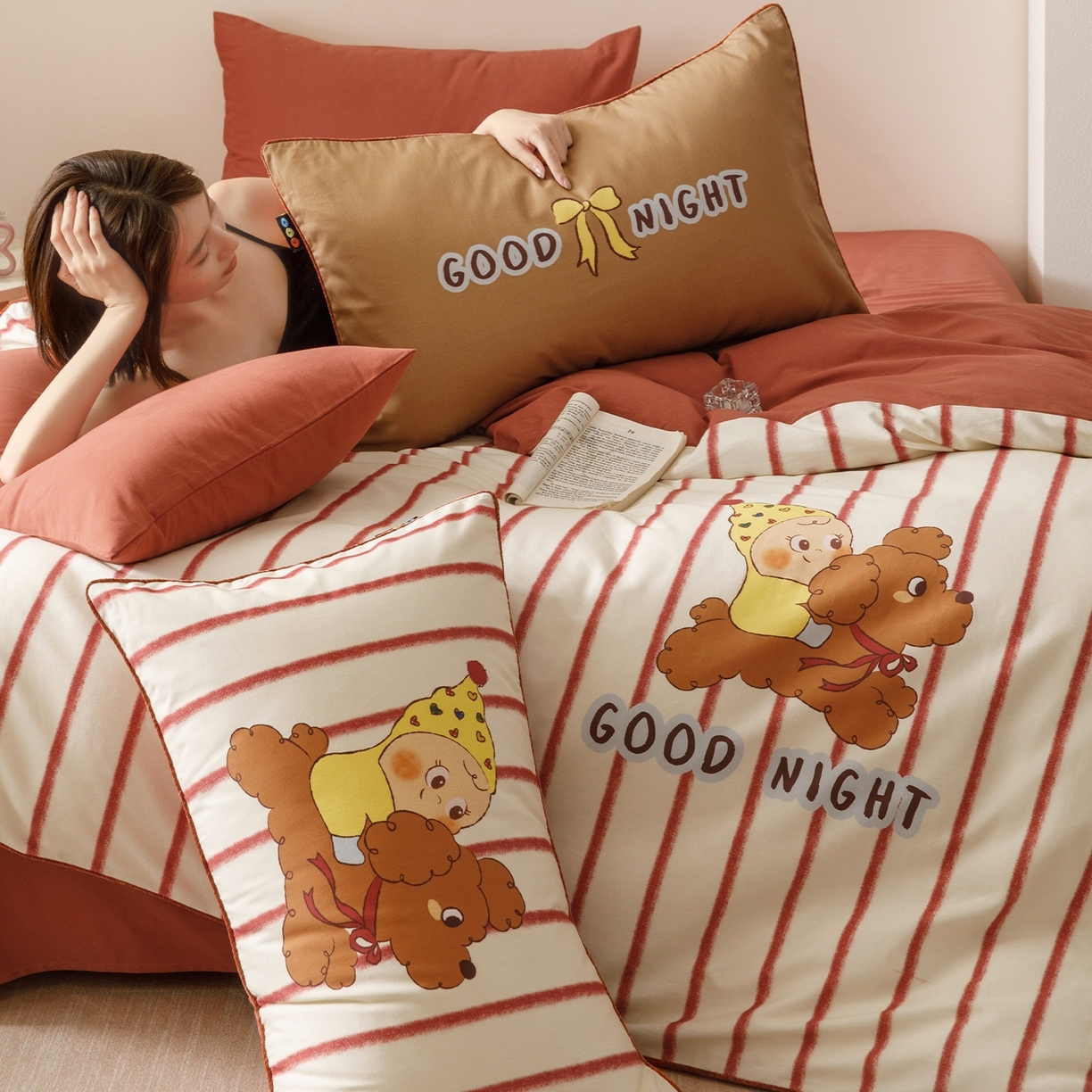 91家纺网 家纺一手货源 找家纺 （总）RYB红黄兰 2025新款全棉纯棉加厚磨毛大版数码印花嵌绳四件套