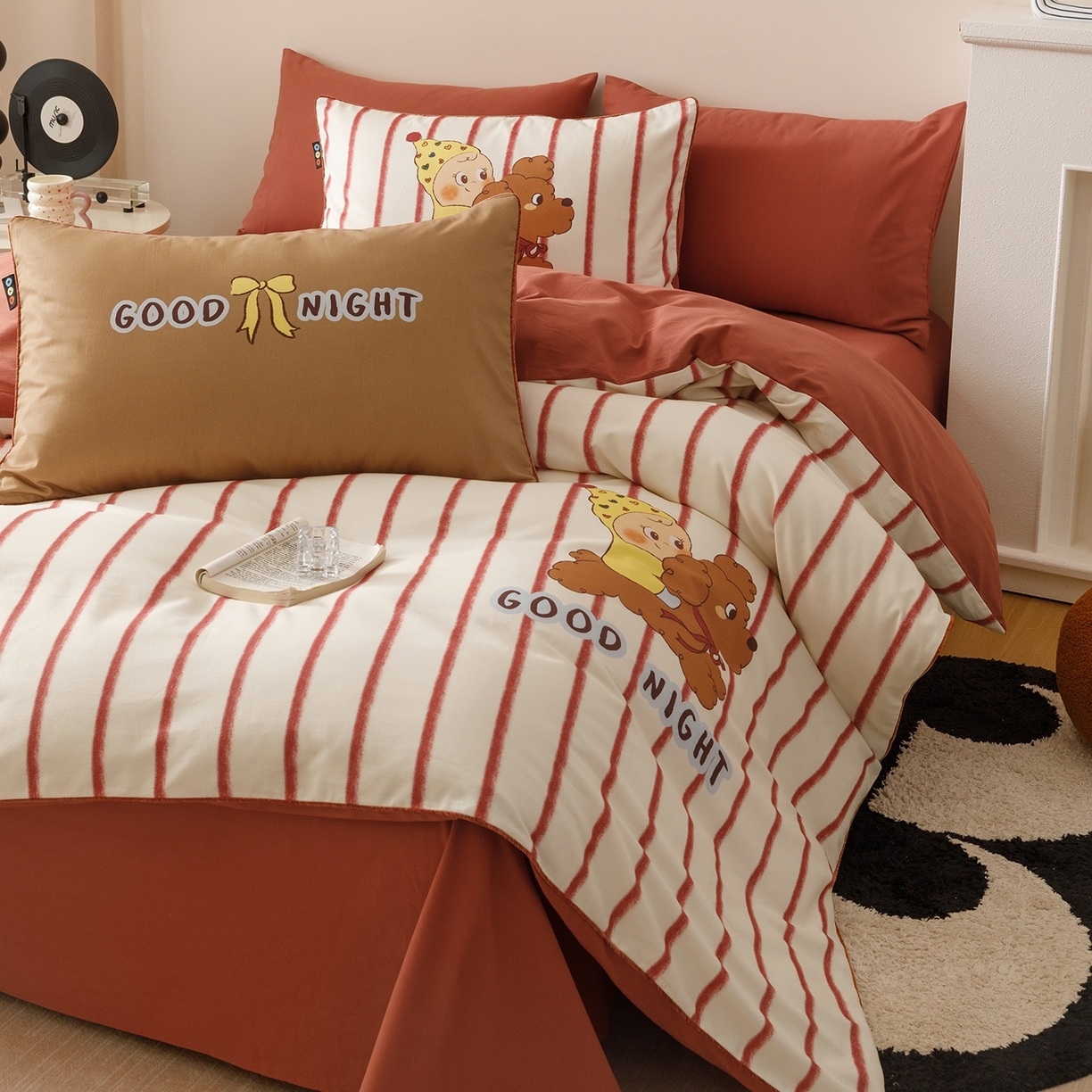 91家纺网 家纺一手货源 找家纺 （总）RYB红黄兰 2025新款全棉纯棉加厚磨毛大版数码印花嵌绳四件套