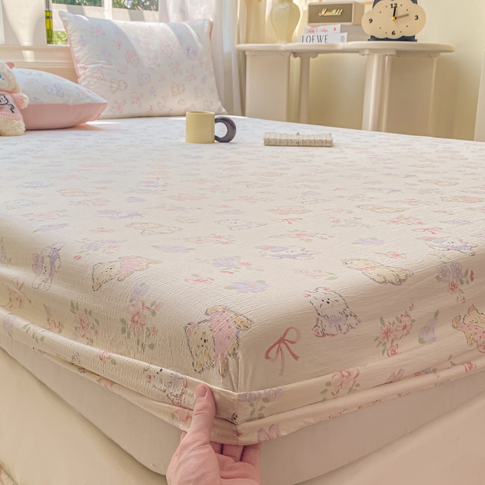 91家纺网 家纺一手货源 找家纺 朵朵家纺 2025新款超柔印花单床笠单品学生宿舍床垫保护套 床笠（床垫保护套可定制尺寸 ） 花眠咪咪