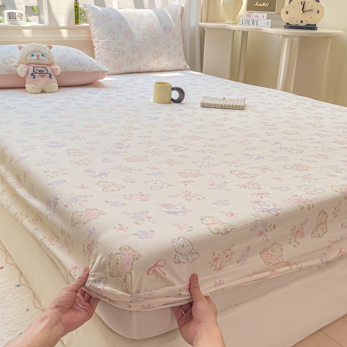 91家纺网 家纺一手货源 找家纺 朵朵家纺 2025新款超柔印花单床笠单品学生宿舍床垫保护套 床笠（床垫保护套可定制尺寸 ） 花眠咪咪