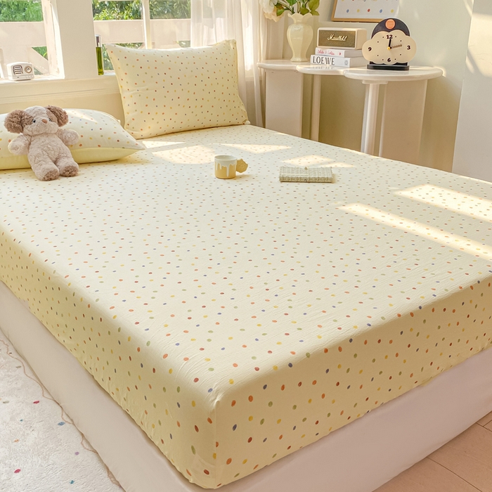 91家纺网 家纺一手货源 找家纺 朵朵家纺 2025新款超柔印花单床笠单品学生宿舍床垫保护套 床笠（床垫保护套可定制尺寸 ） 幻彩波点