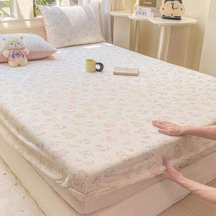 91家纺网 家纺一手货源 找家纺 朵朵家纺 2025新款超柔印花单床笠单品学生宿舍床垫保护套 床笠（床垫保护套可定制尺寸 ） 花眠咪咪