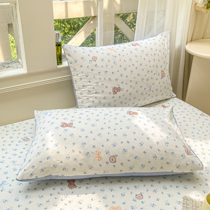 91家纺网 家纺一手货源 找家纺 朵朵家纺 2025新款超柔印花单床笠单品学生宿舍床垫保护套 床笠（床垫保护套可定制尺寸 ） 花町小能蓝